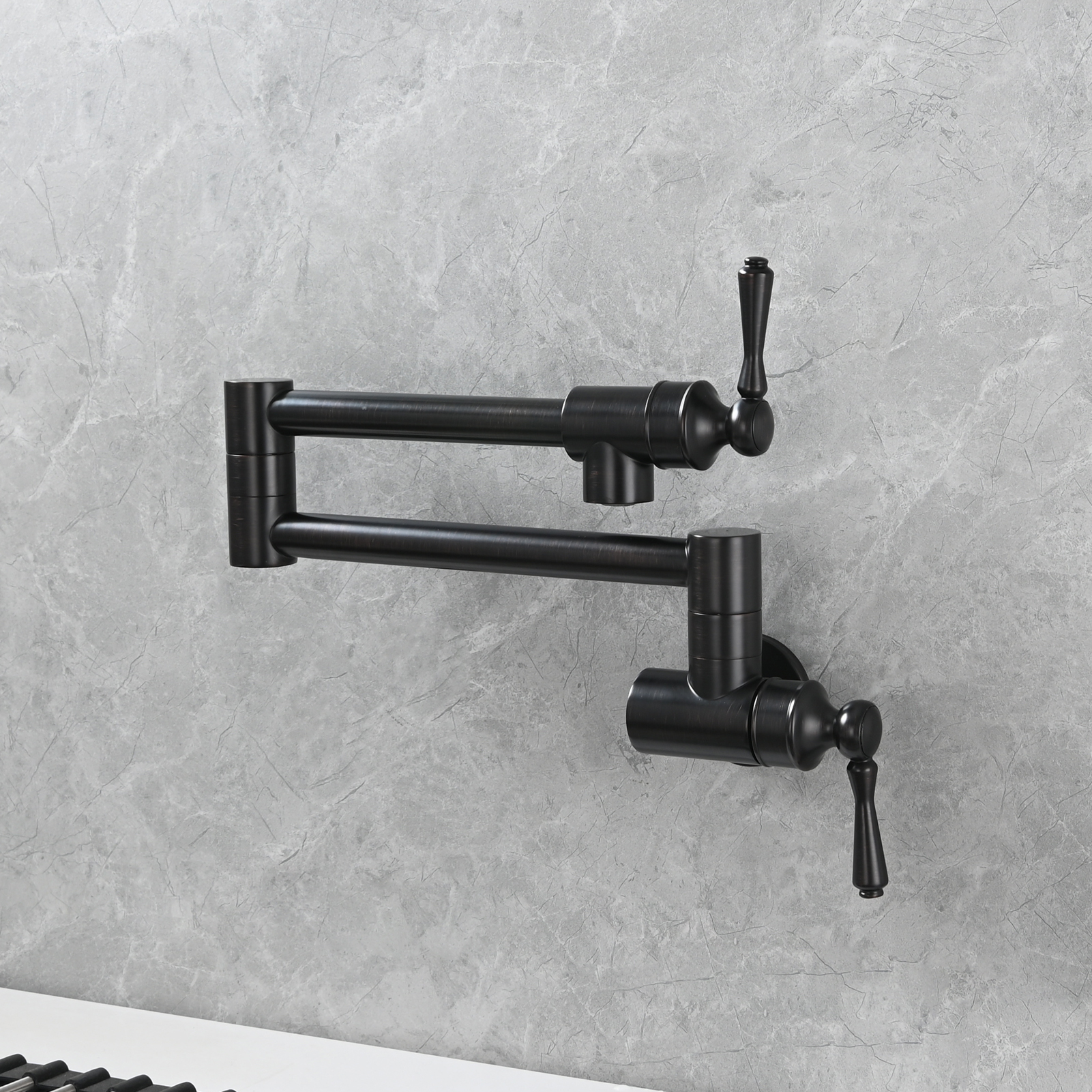 Tecmolog Brass Folding Double Joint Swing Arm Kitchen Faucet Single Hole Two Handles Kitchen Single Cold