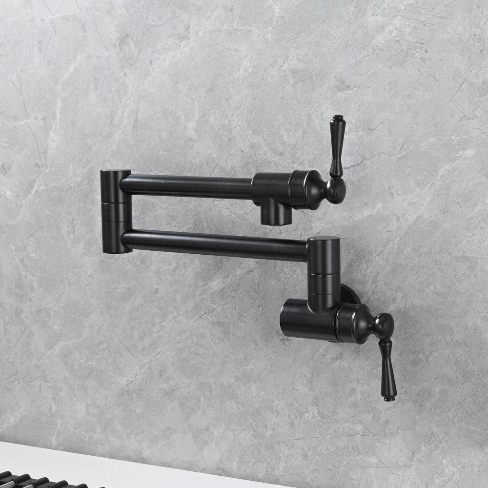 Tecmolog Brass Folding Double Joint Swing Arm Kitchen Faucet Single Hole Two Handles Kitchen Single Cold