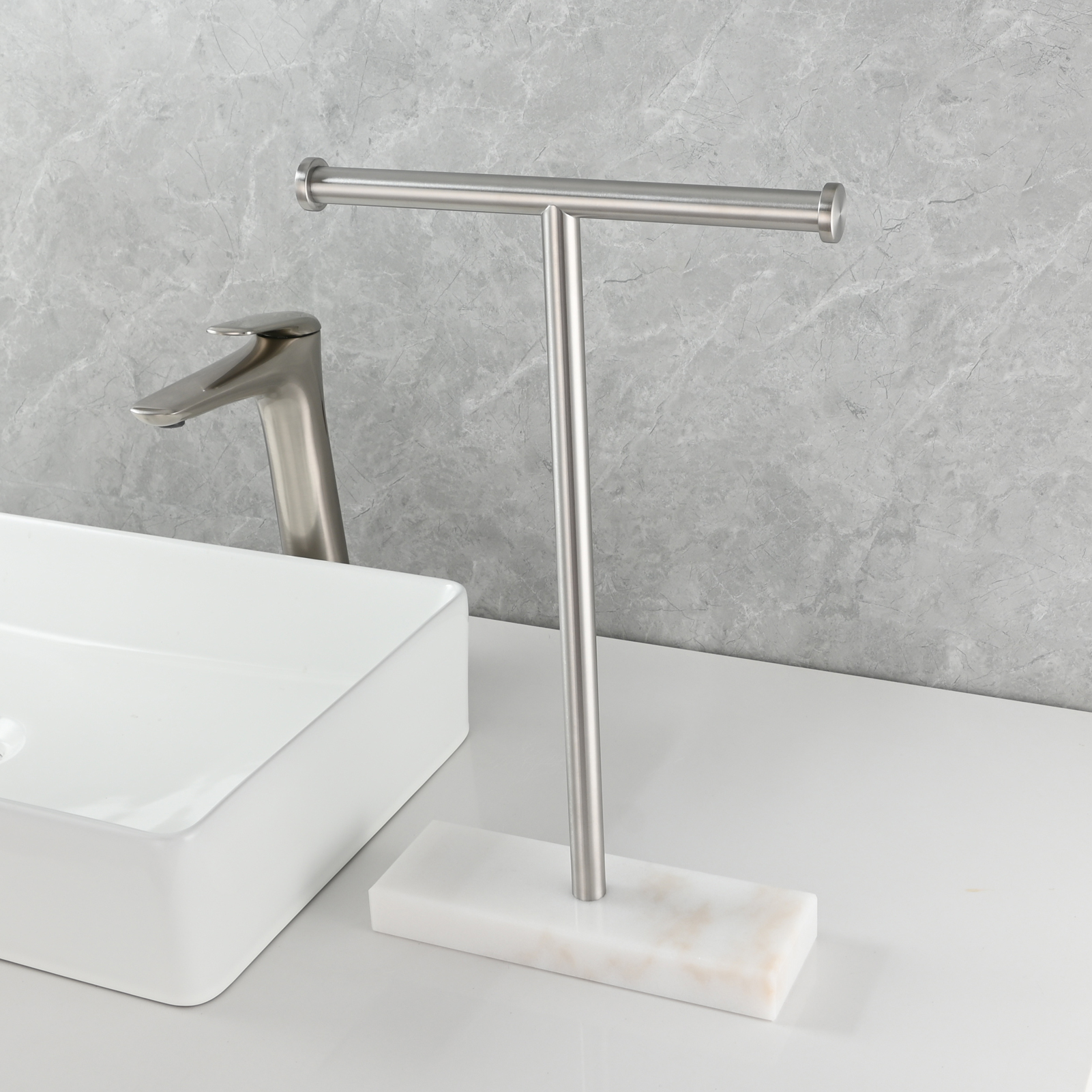 Tecmolog 304 Stainless Steel Stand Tissue Roll Marble Base Paper Storage for Bathroom