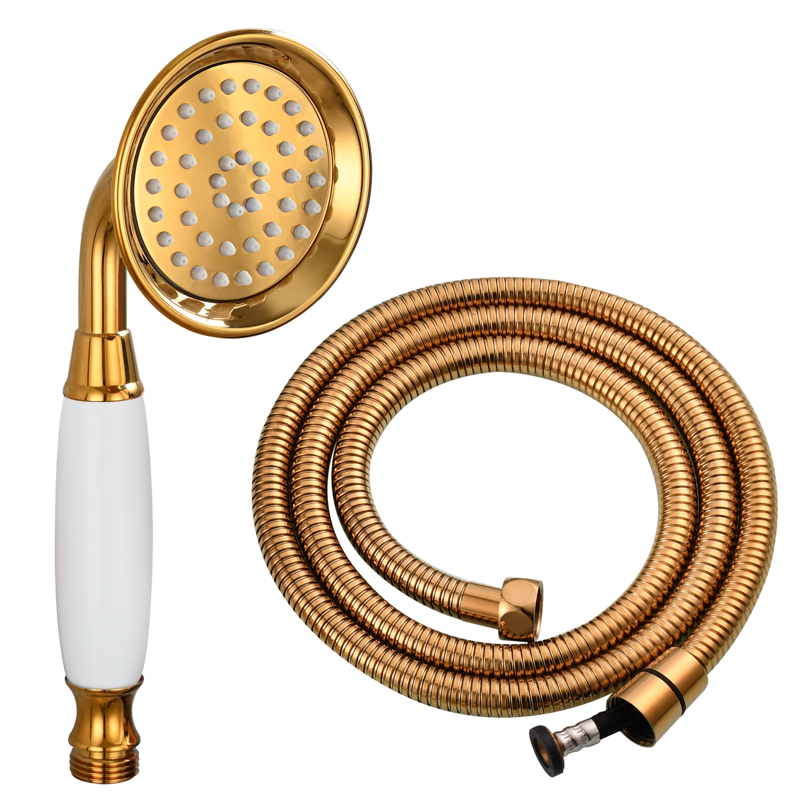 Tecmolog Brass PVD Gold Telephone Shower Head/Showee Set, Water Saving Handheld Shower Sprayer with 59" Shower Hose and Holder