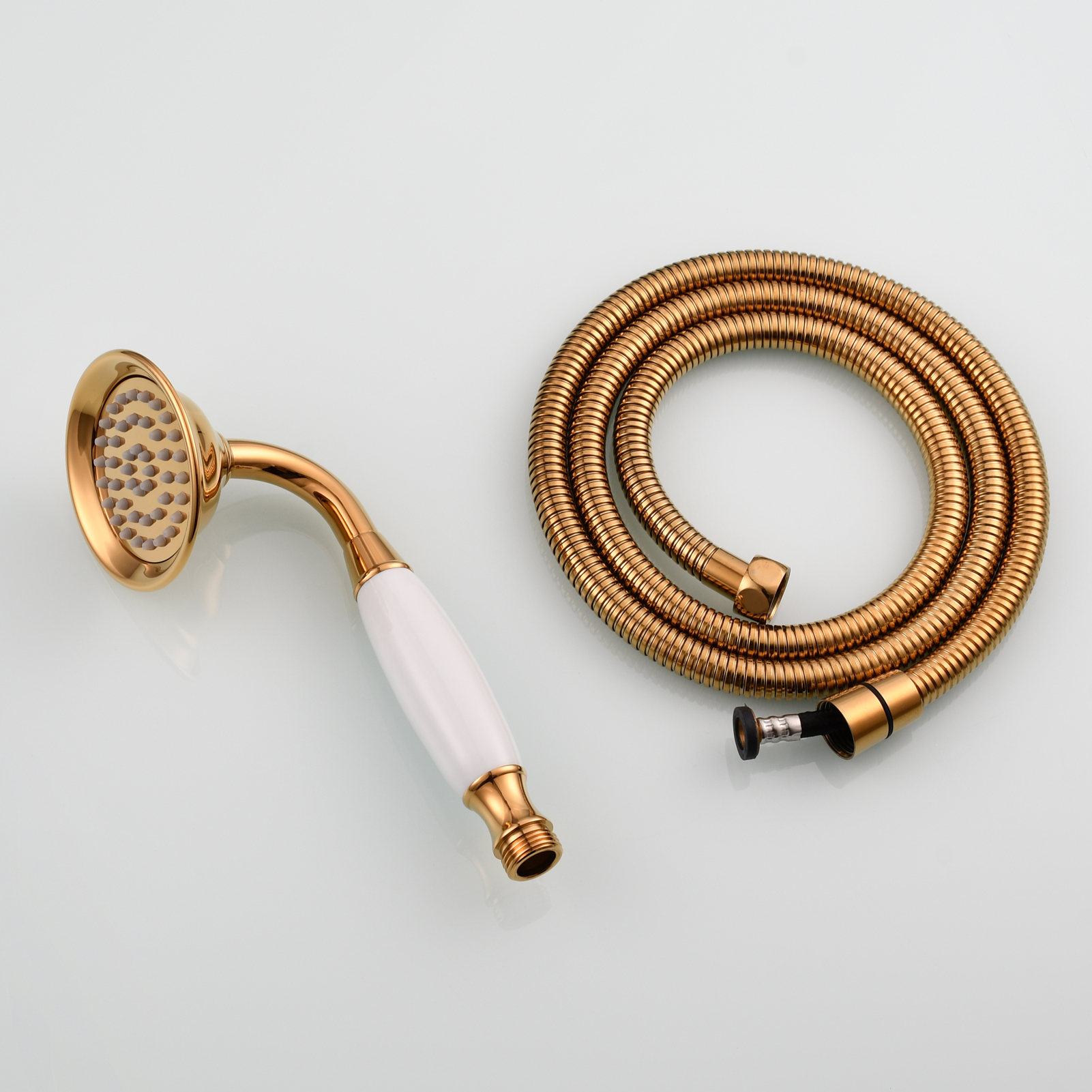 Tecmolog Brass PVD Gold Telephone Shower Head/Showee Set, Water Saving Handheld Shower Sprayer with 59" Shower Hose and Holder