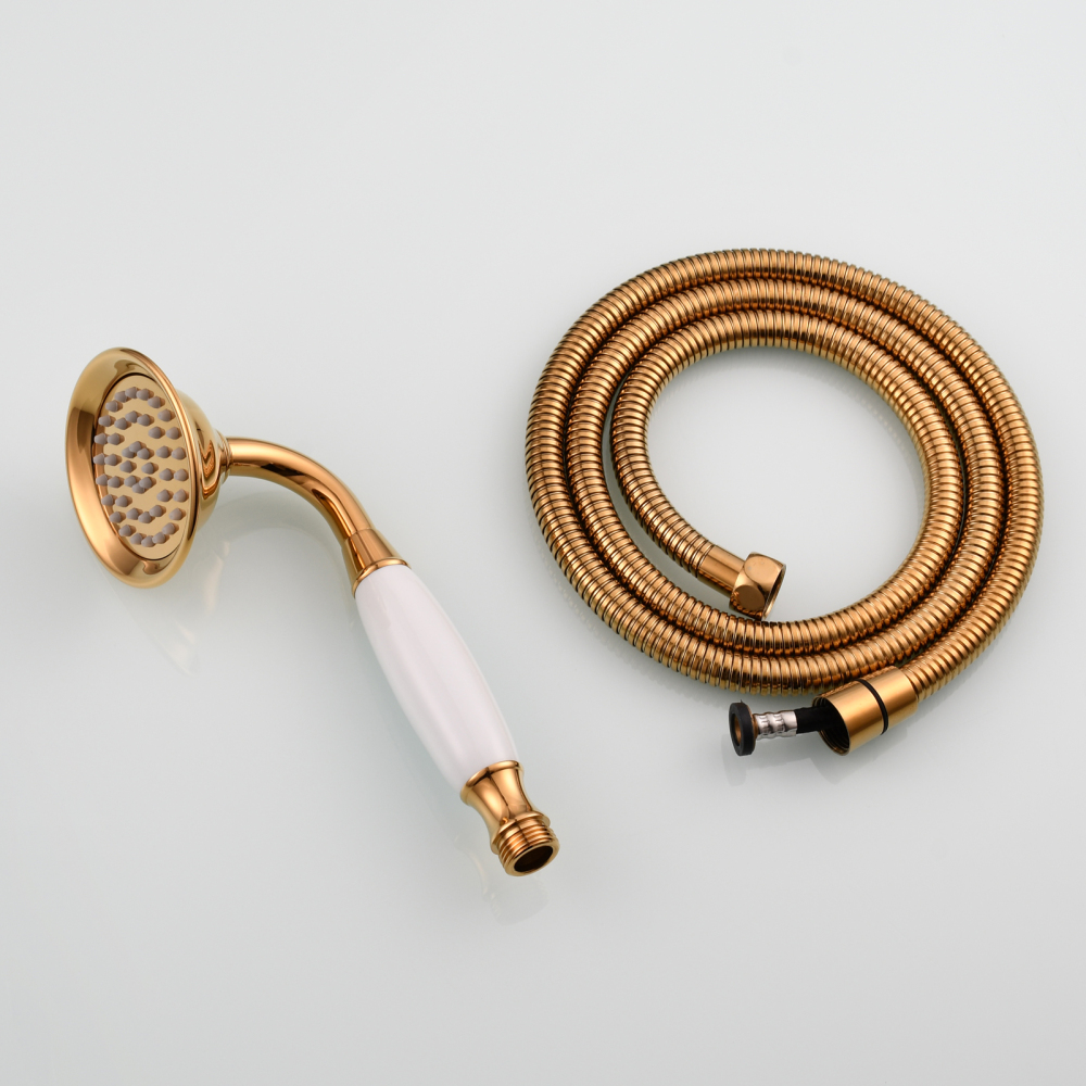Tecmolog Brass PVD Gold Telephone Shower Head/Showee Set, Water Saving Handheld Shower Sprayer with 59" Shower Hose and Holder