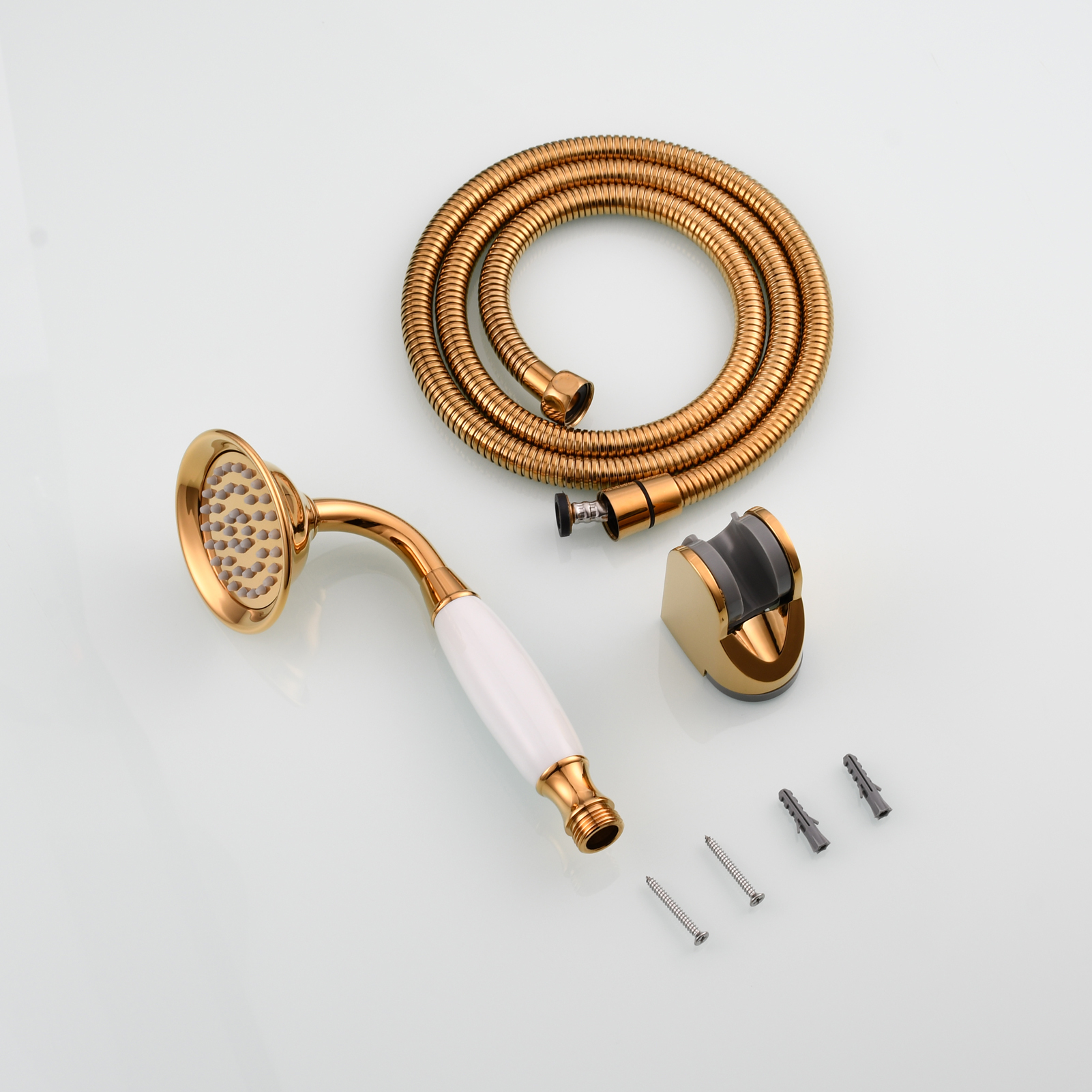 Tecmolog Brass PVD Gold Telephone Shower Head/Showee Set, Water Saving Handheld Shower Sprayer with 59" Shower Hose and Holder