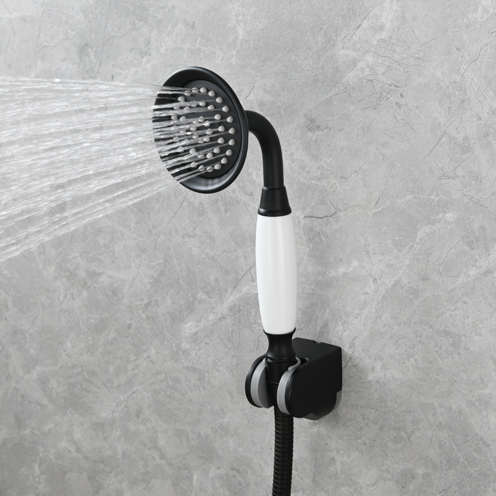 Tecmolog Brass PVD Gold Telephone Shower Head/Showee Set, Water Saving Handheld Shower Sprayer with 59" Shower Hose and Holder