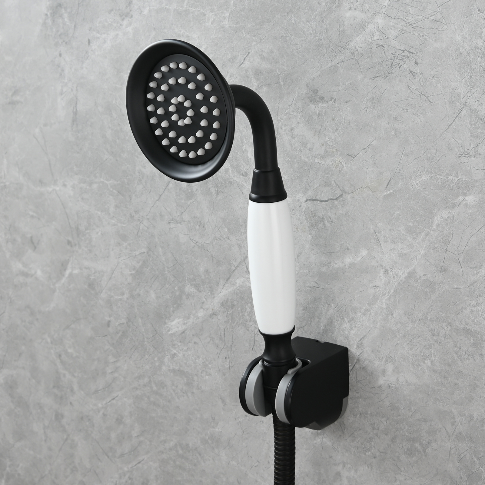 Tecmolog Brass PVD Gold Telephone Shower Head/Showee Set, Water Saving Handheld Shower Sprayer with 59" Shower Hose and Holder