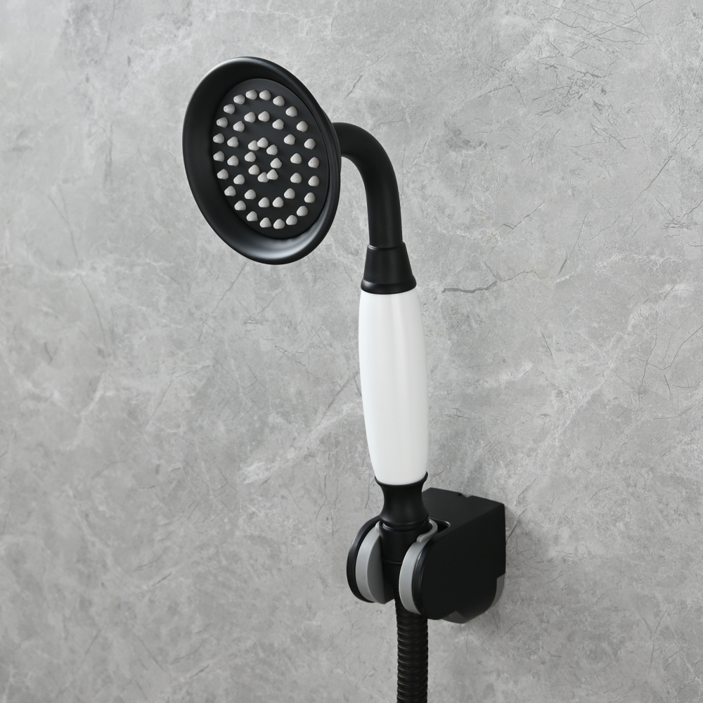 Tecmolog Brass PVD Gold Telephone Shower Head/Showee Set, Water Saving Handheld Shower Sprayer with 59" Shower Hose and Holder