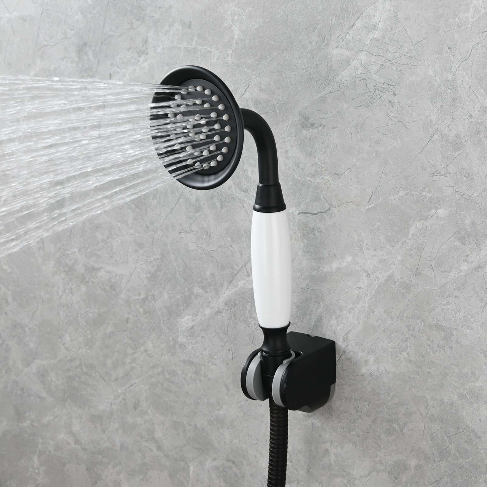 Tecmolog Brass PVD Gold Telephone Shower Head/Showee Set, Water Saving Handheld Shower Sprayer with 59" Shower Hose and Holder