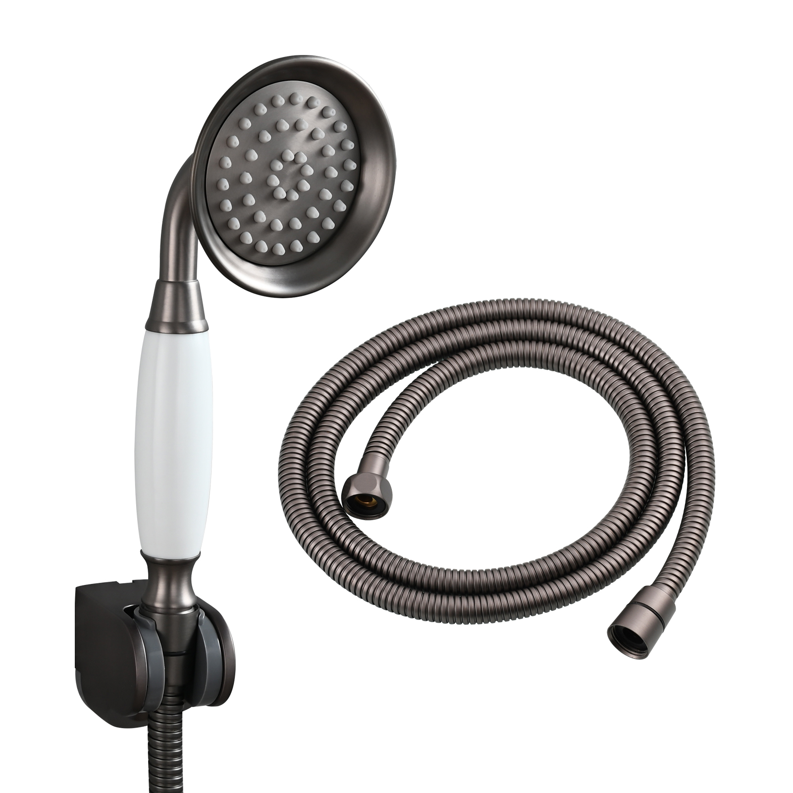 Tecmolog Brass PVD Gold Telephone Shower Head/Showee Set, Water Saving Handheld Shower Sprayer with 59" Shower Hose and Holder