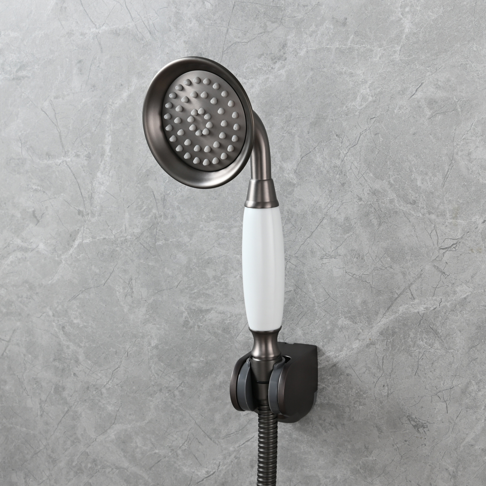 Tecmolog Brass PVD Gold Telephone Shower Head/Showee Set, Water Saving Handheld Shower Sprayer with 59" Shower Hose and Holder