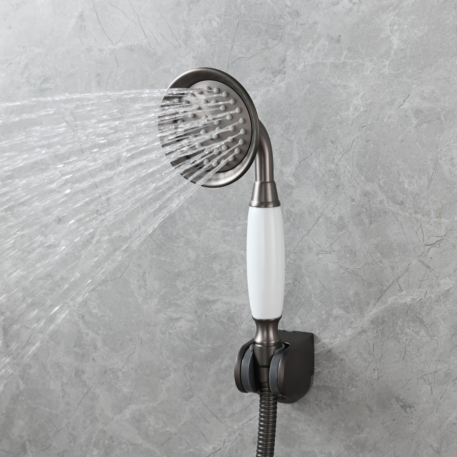 Tecmolog Brass PVD Gold Telephone Shower Head/Showee Set, Water Saving Handheld Shower Sprayer with 59" Shower Hose and Holder