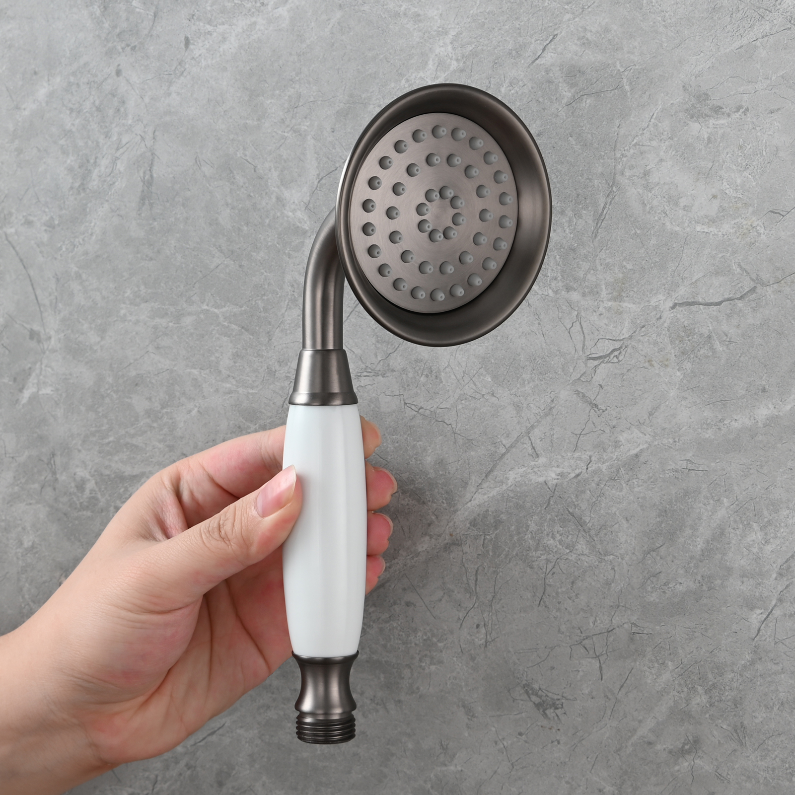 Tecmolog Brass PVD Gold Telephone Shower Head/Showee Set, Water Saving Handheld Shower Sprayer with 59" Shower Hose and Holder