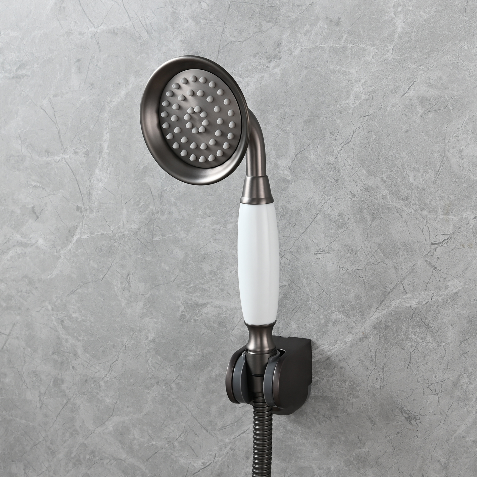 Tecmolog Brass PVD Gold Telephone Shower Head/Showee Set, Water Saving Handheld Shower Sprayer with 59" Shower Hose and Holder