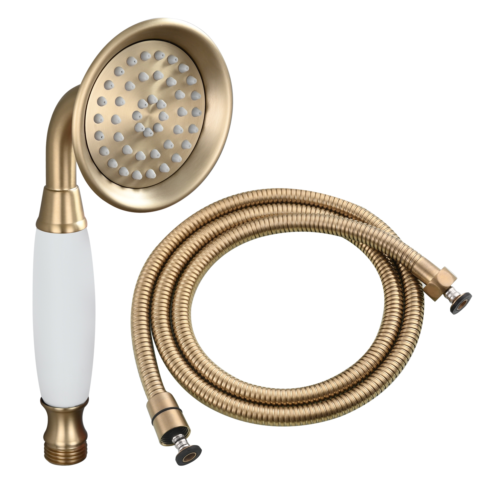 Tecmolog Brass PVD Gold Telephone Shower Head/Showee Set, Water Saving Handheld Shower Sprayer with 59" Shower Hose and Holder