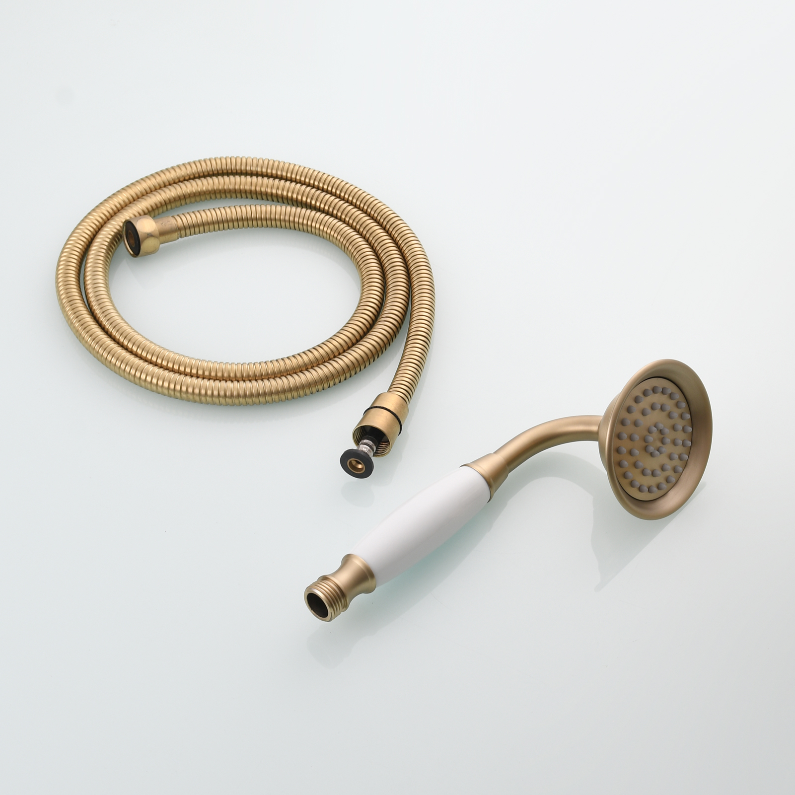 Tecmolog Brass PVD Gold Telephone Shower Head/Showee Set, Water Saving Handheld Shower Sprayer with 59" Shower Hose and Holder