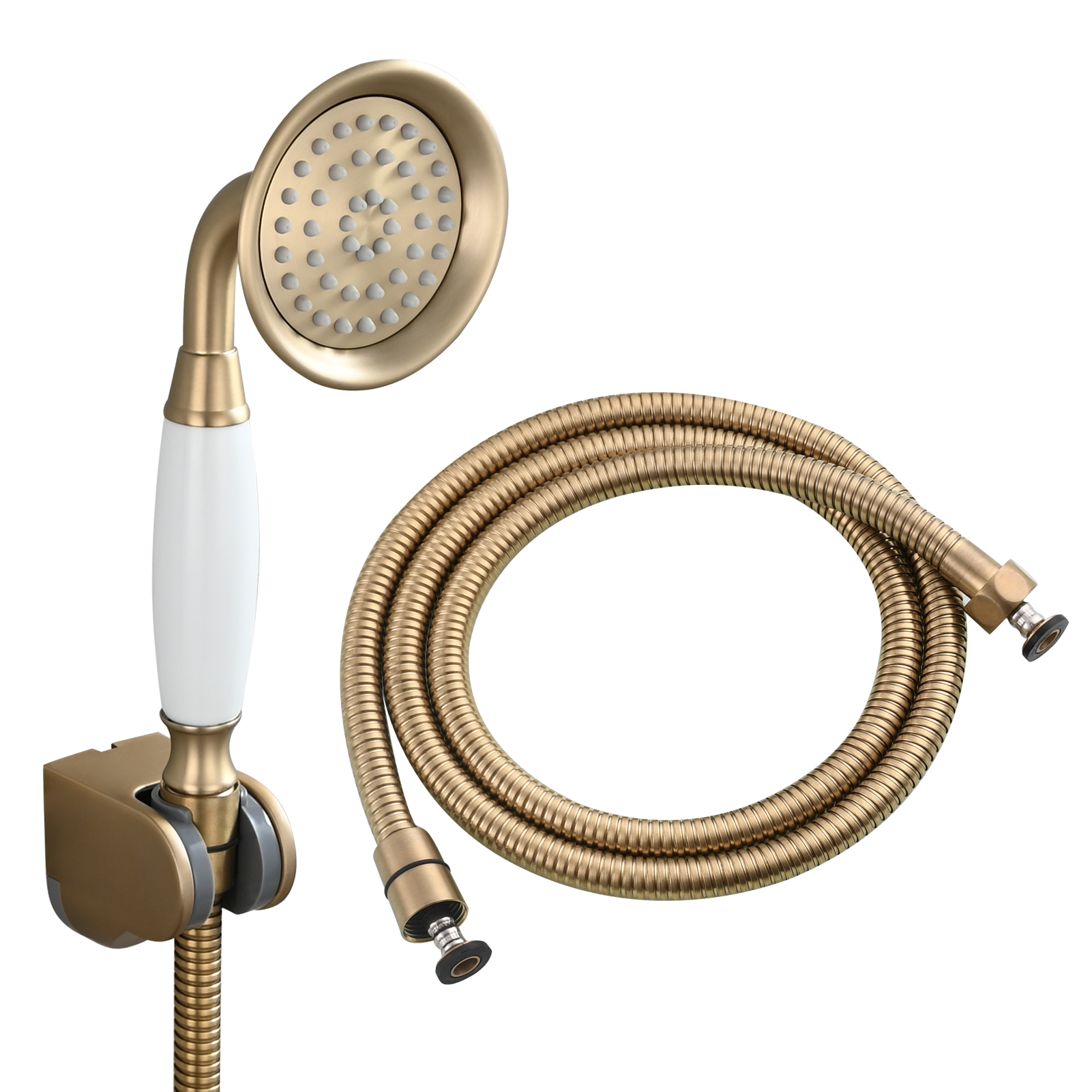 Tecmolog Brass PVD Gold Telephone Shower Head/Showee Set, Water Saving Handheld Shower Sprayer with 59" Shower Hose and Holder
