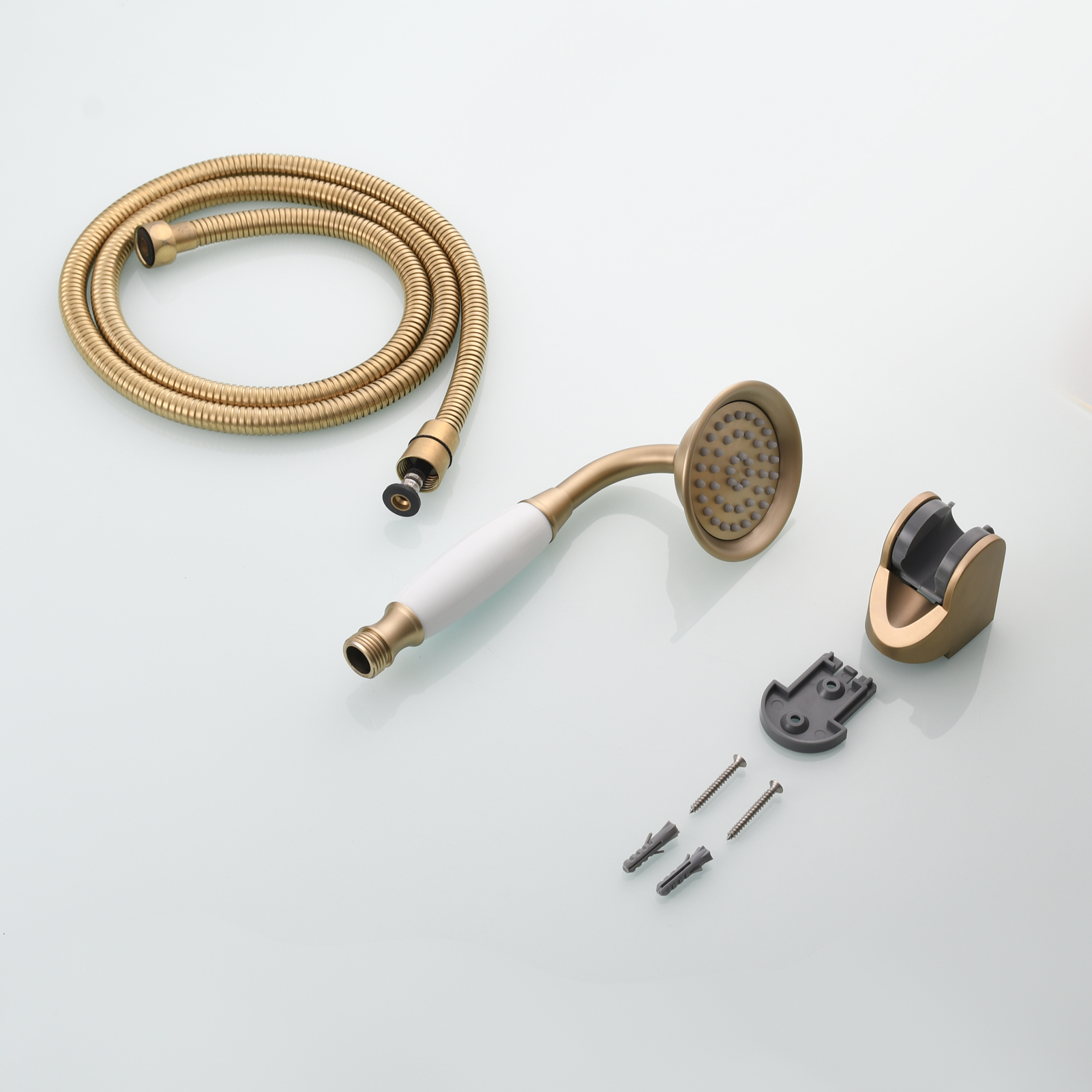 Tecmolog Brass PVD Gold Telephone Shower Head/Showee Set, Water Saving Handheld Shower Sprayer with 59" Shower Hose and Holder
