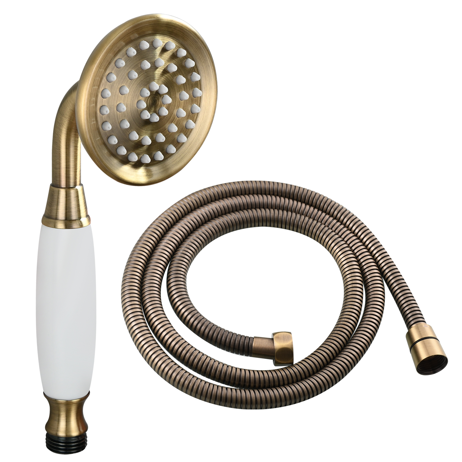 Tecmolog Brass PVD Gold Telephone Shower Head/Showee Set, Water Saving Handheld Shower Sprayer with 59" Shower Hose and Holder