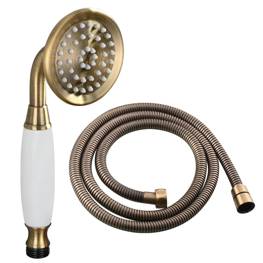 Tecmolog Brass PVD Gold Telephone Shower Head/Showee Set, Water Saving Handheld Shower Sprayer with 59" Shower Hose and Holder