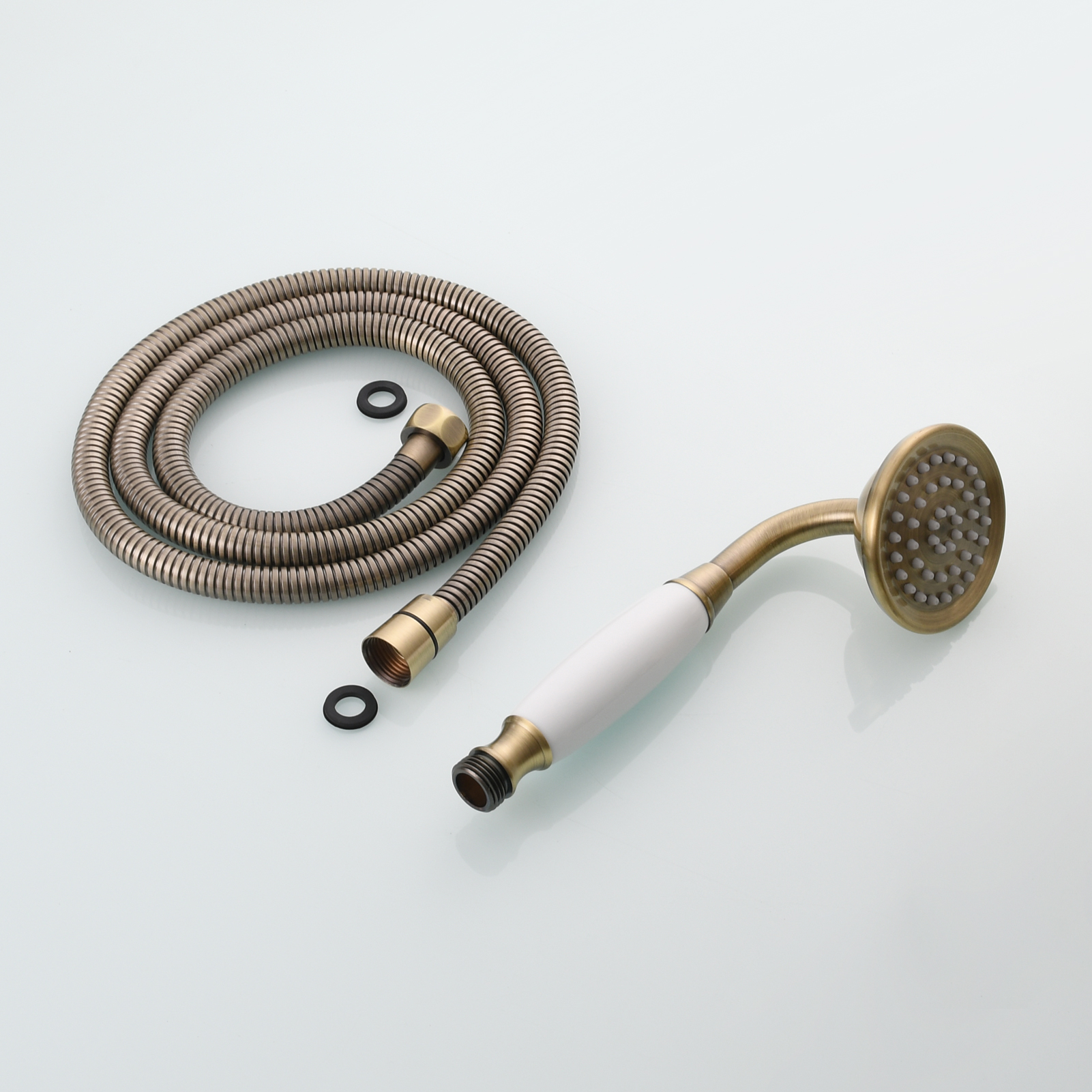 Tecmolog Brass PVD Gold Telephone Shower Head/Showee Set, Water Saving Handheld Shower Sprayer with 59" Shower Hose and Holder