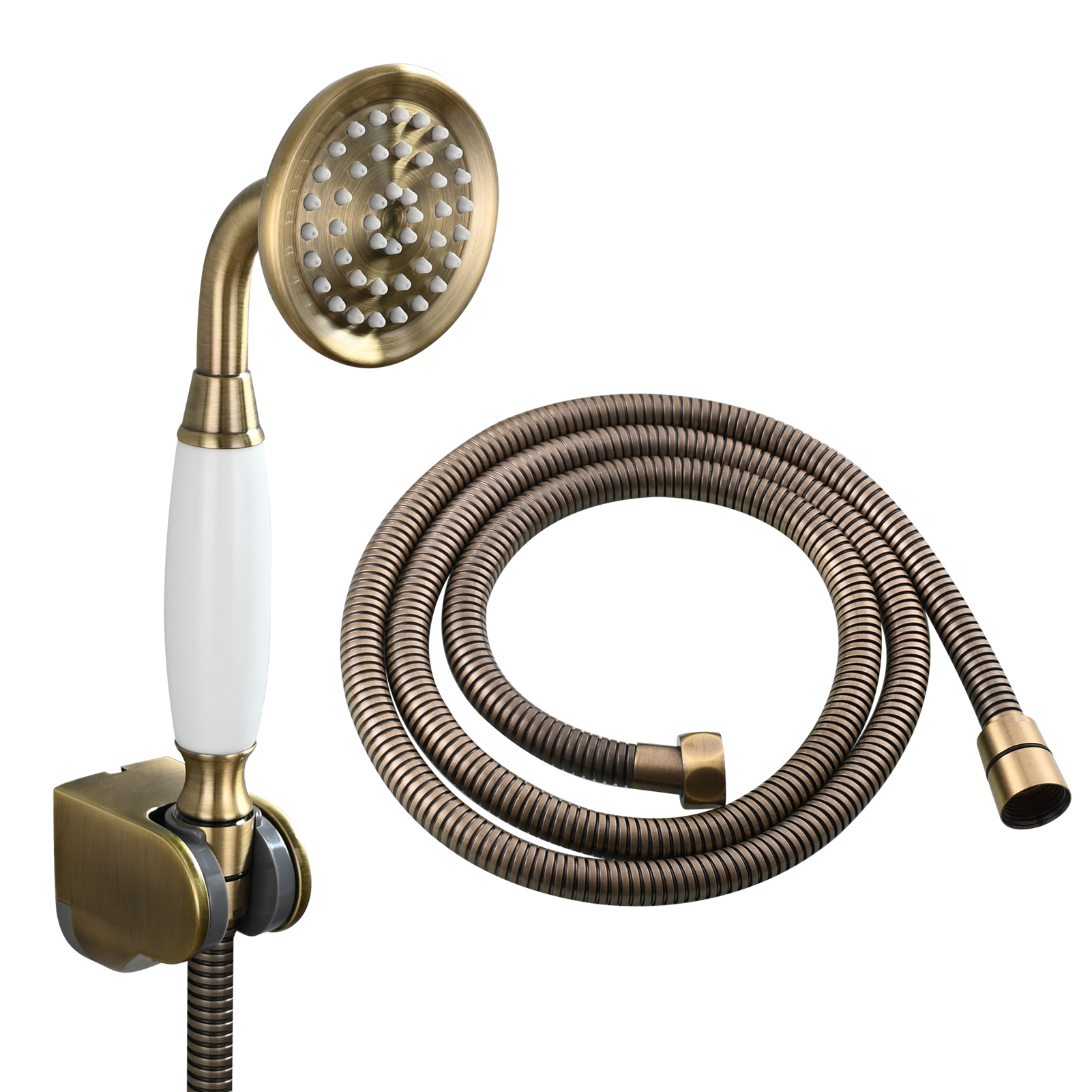 Tecmolog Brass PVD Gold Telephone Shower Head/Showee Set, Water Saving Handheld Shower Sprayer with 59" Shower Hose and Holder