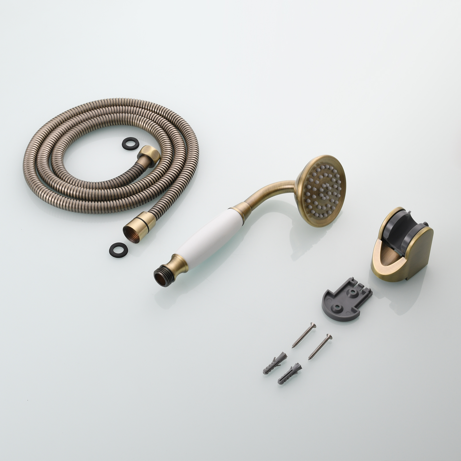 Tecmolog Brass PVD Gold Telephone Shower Head/Showee Set, Water Saving Handheld Shower Sprayer with 59" Shower Hose and Holder