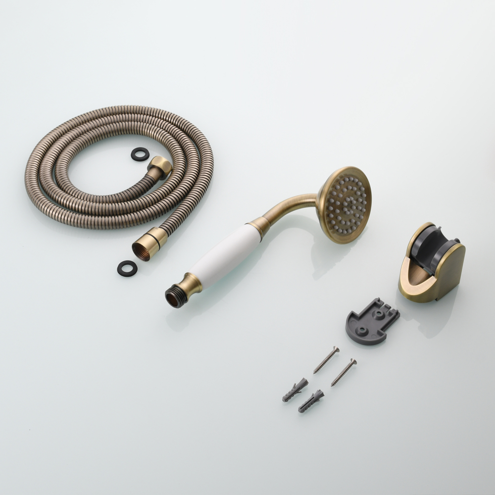 Tecmolog Brass PVD Gold Telephone Shower Head/Showee Set, Water Saving Handheld Shower Sprayer with 59" Shower Hose and Holder