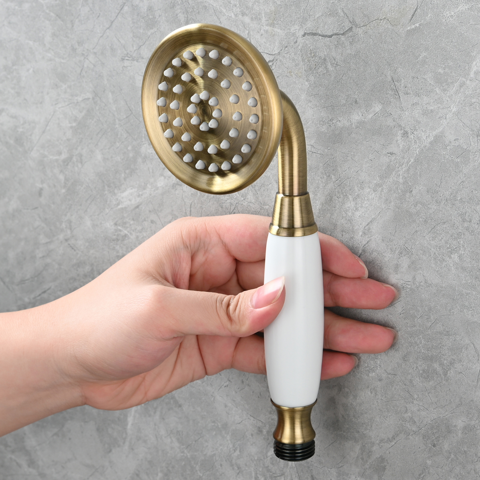 Tecmolog Brass PVD Gold Telephone Shower Head/Showee Set, Water Saving Handheld Shower Sprayer with 59" Shower Hose and Holder