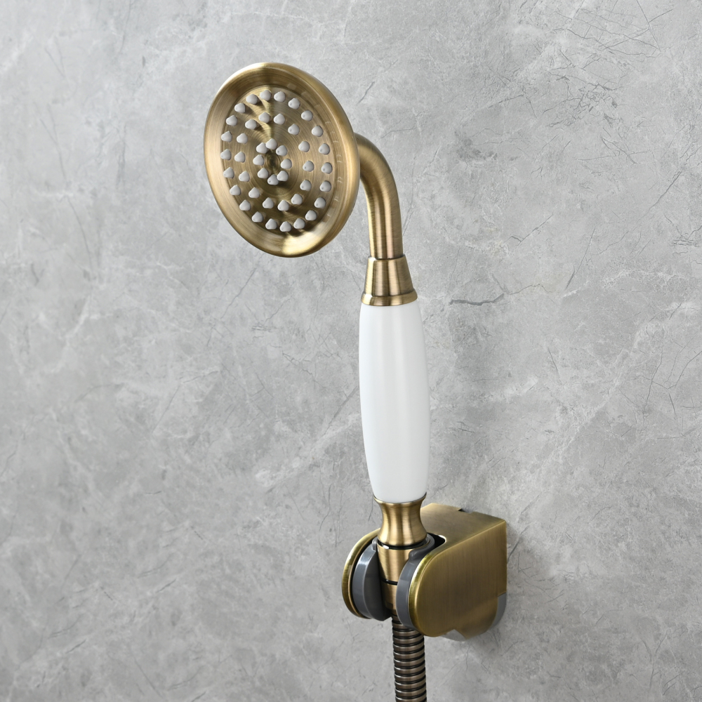 Tecmolog Brass PVD Gold Telephone Shower Head/Showee Set, Water Saving Handheld Shower Sprayer with 59" Shower Hose and Holder