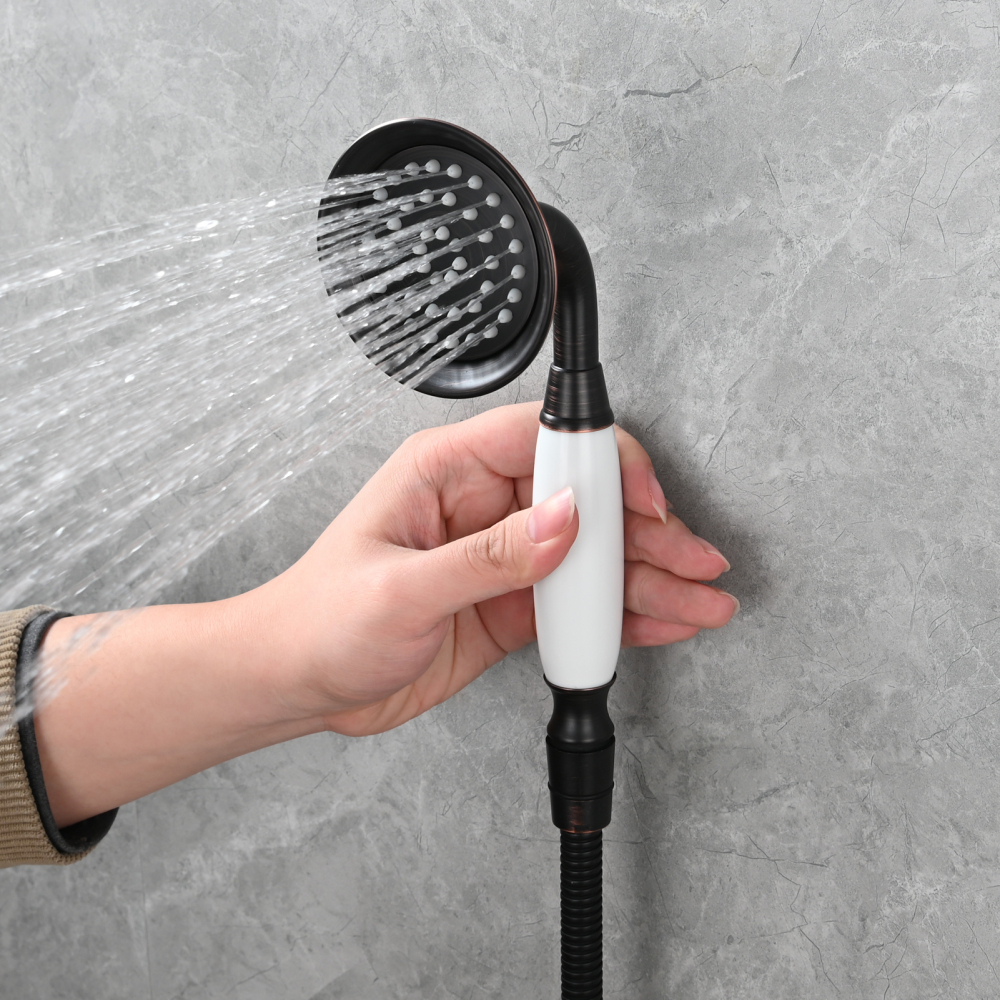 Tecmolog Brass PVD Gold Telephone Shower Head/Showee Set, Water Saving Handheld Shower Sprayer with 59" Shower Hose and Holder