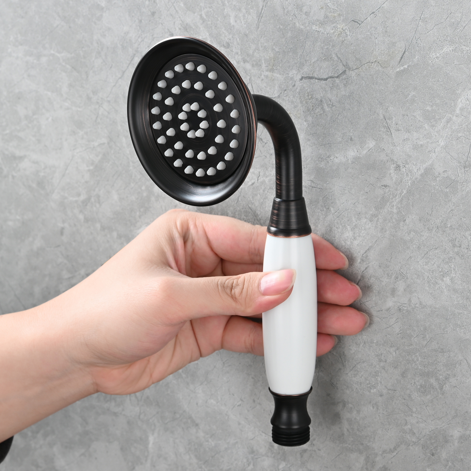 Tecmolog Brass PVD Gold Telephone Shower Head/Showee Set, Water Saving Handheld Shower Sprayer with 59" Shower Hose and Holder