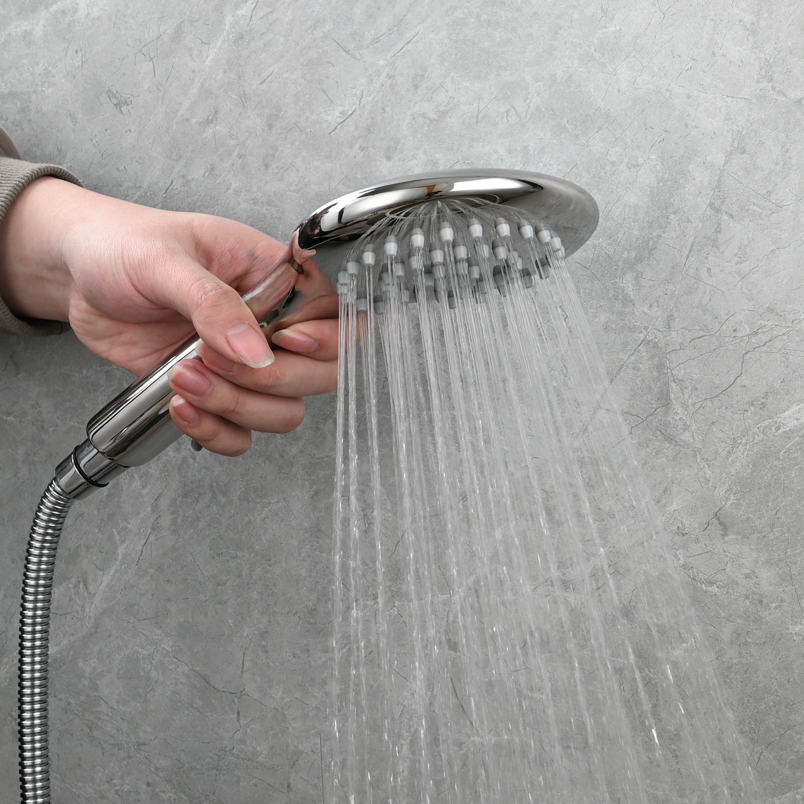 Tecmolog 304 Stainless Steel Shower Head Silicone Water Outlet Panel HandHead Shower Head Suitable for G1/2 Connector