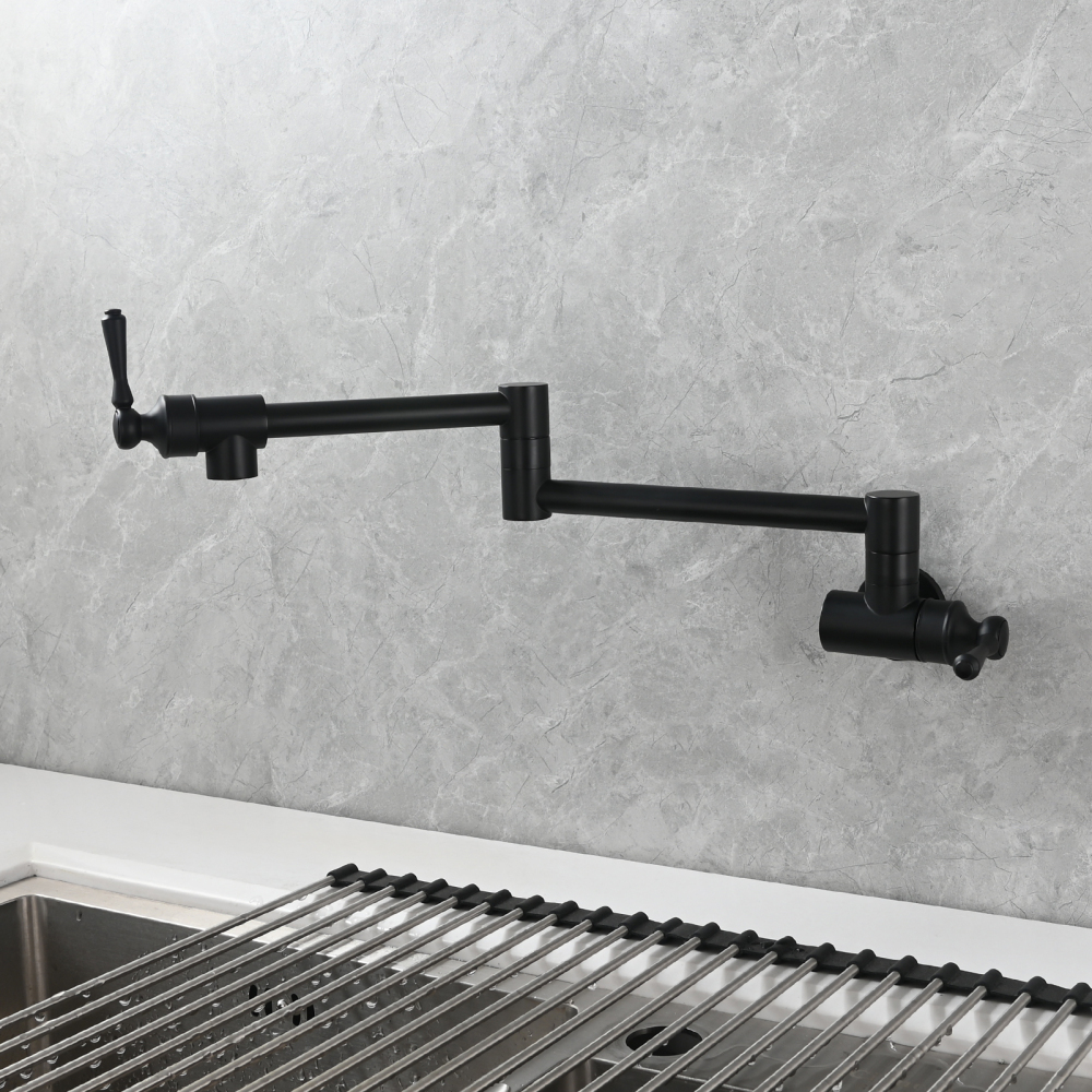 Tecmolog Brass Folding Double Joint Swing Arm Kitchen Faucet Single Hole Two Handles Kitchen Single Cold