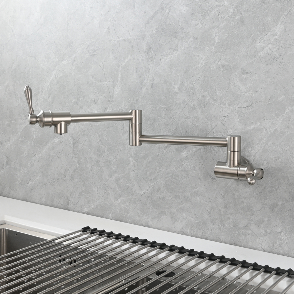 Tecmolog Brass Folding Double Joint Swing Arm Kitchen Faucet Single Hole Two Handles Kitchen Single Cold