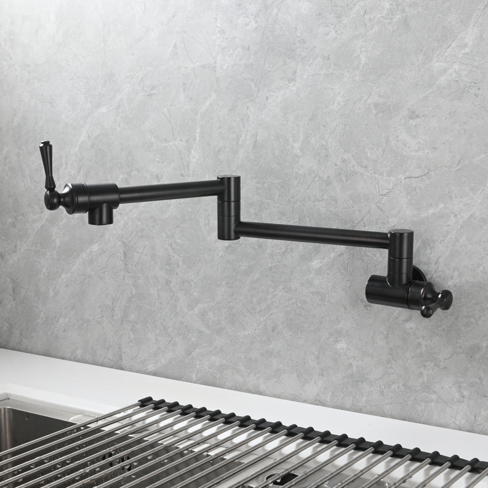Tecmolog Brass Folding Double Joint Swing Arm Kitchen Faucet Single Hole Two Handles Kitchen Single Cold