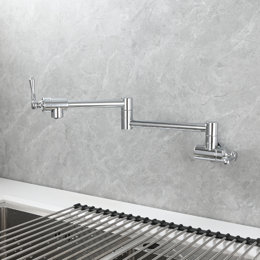 Tecmolog Brass Folding Double Joint Swing Arm Kitchen Faucet Single Hole Two Handles Kitchen Single Cold