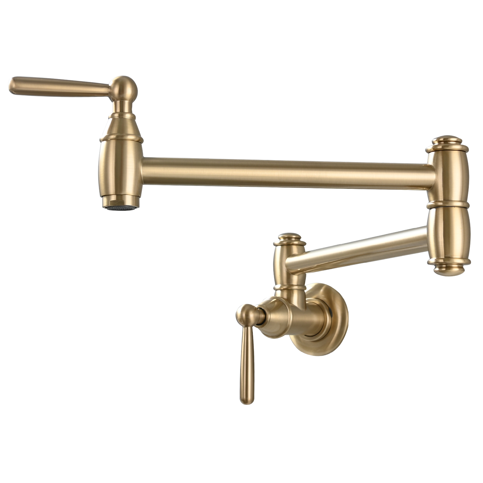 Tecmolog Brass Pot Filler Folding Wall Mount Faucet with Double Joint Swing Arm Single Hole Faucet