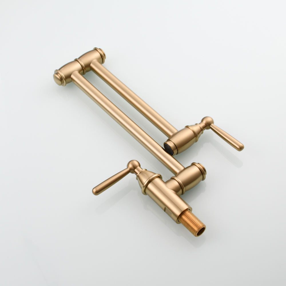 Tecmolog Brass Pot Filler Folding Wall Mount Faucet with Double Joint Swing Arm Single Hole Faucet
