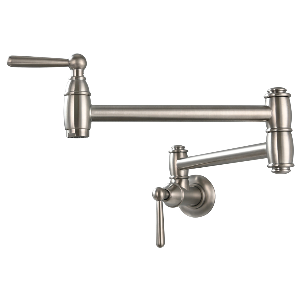 Tecmolog Brass Pot Filler Folding Wall Mount Faucet with Double Joint Swing Arm Single Hole Faucet