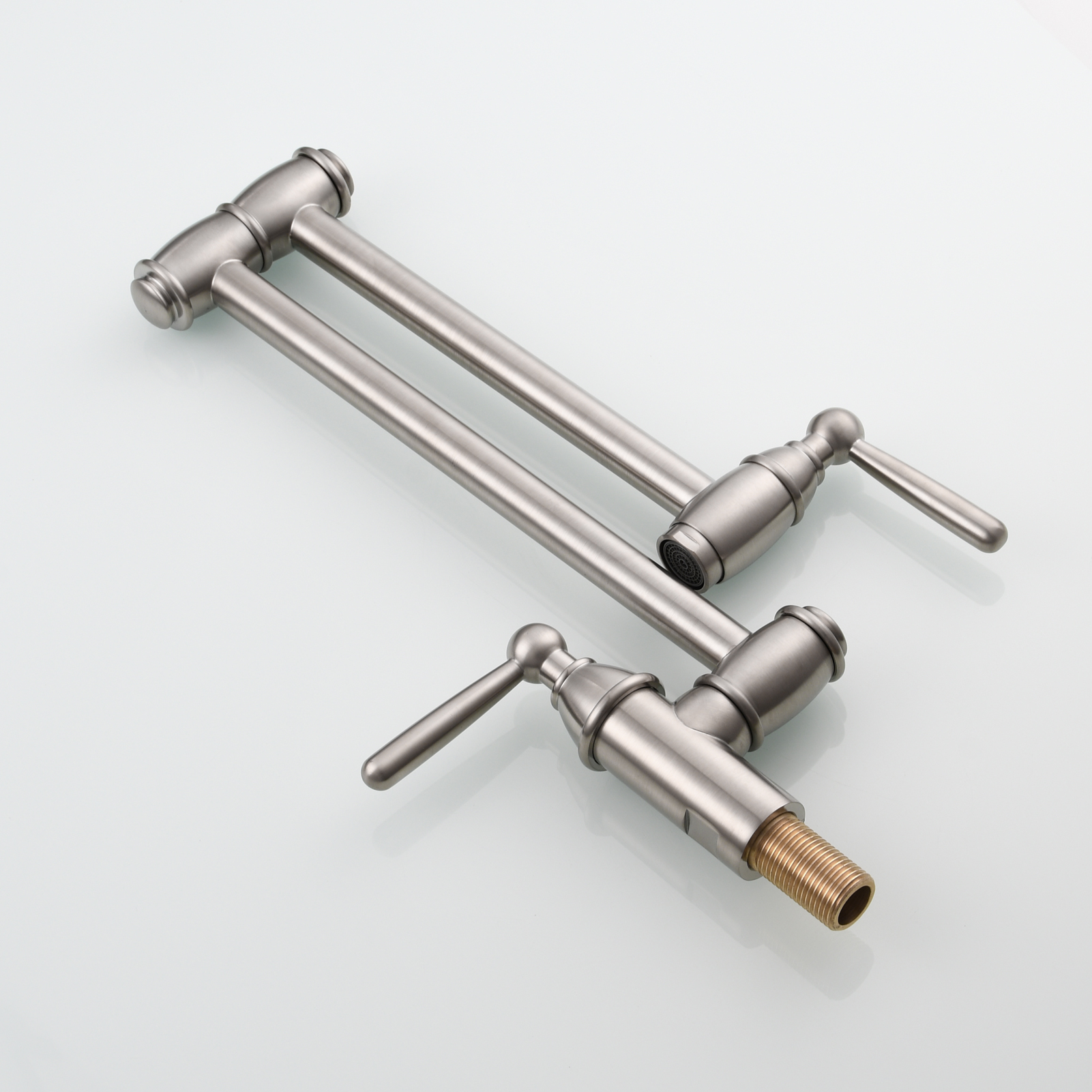 Tecmolog Brass Pot Filler Folding Wall Mount Faucet with Double Joint Swing Arm Single Hole Faucet