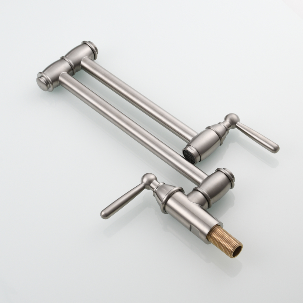 Tecmolog Brass Pot Filler Folding Wall Mount Faucet with Double Joint Swing Arm Single Hole Faucet