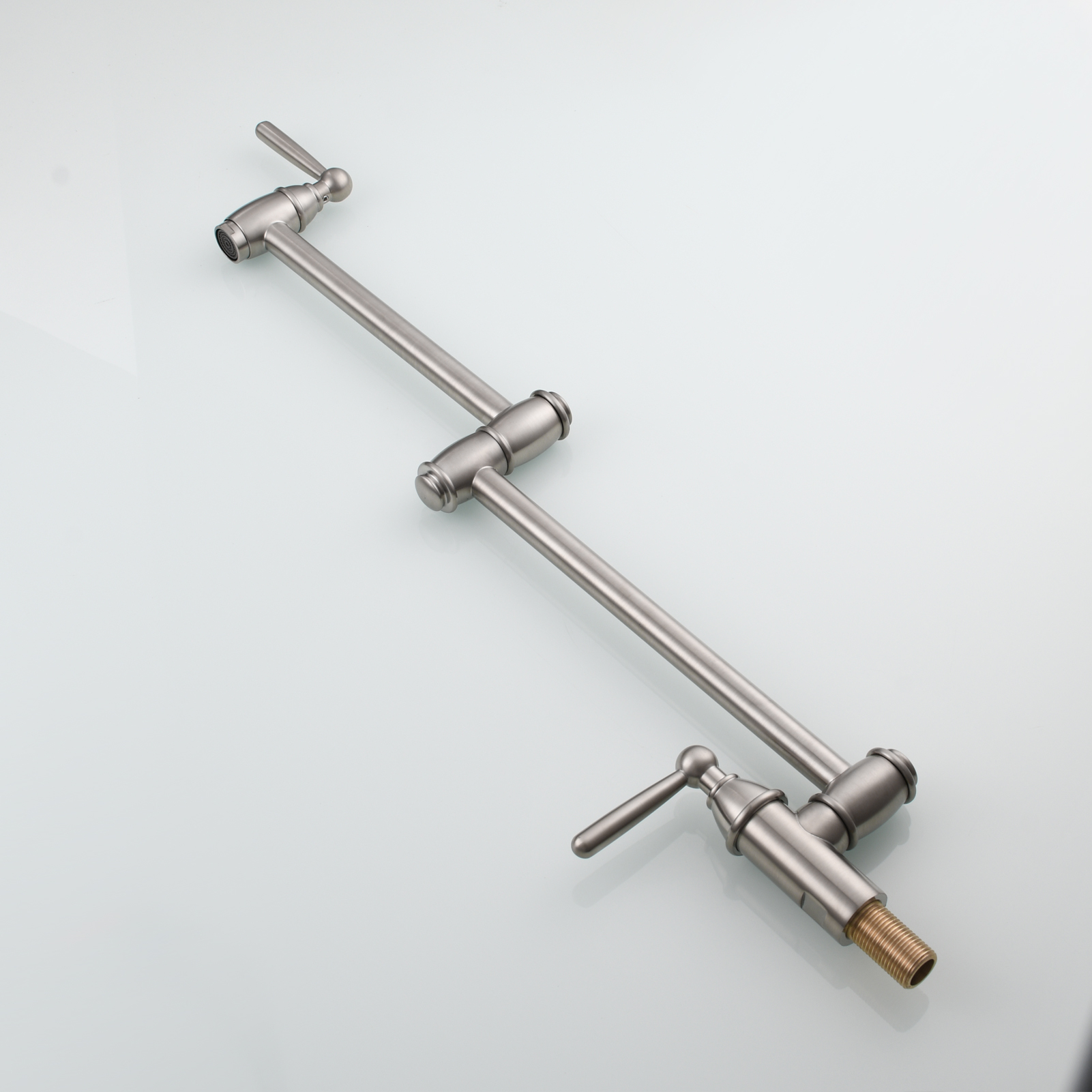 Tecmolog Brass Pot Filler Folding Wall Mount Faucet with Double Joint Swing Arm Single Hole Faucet