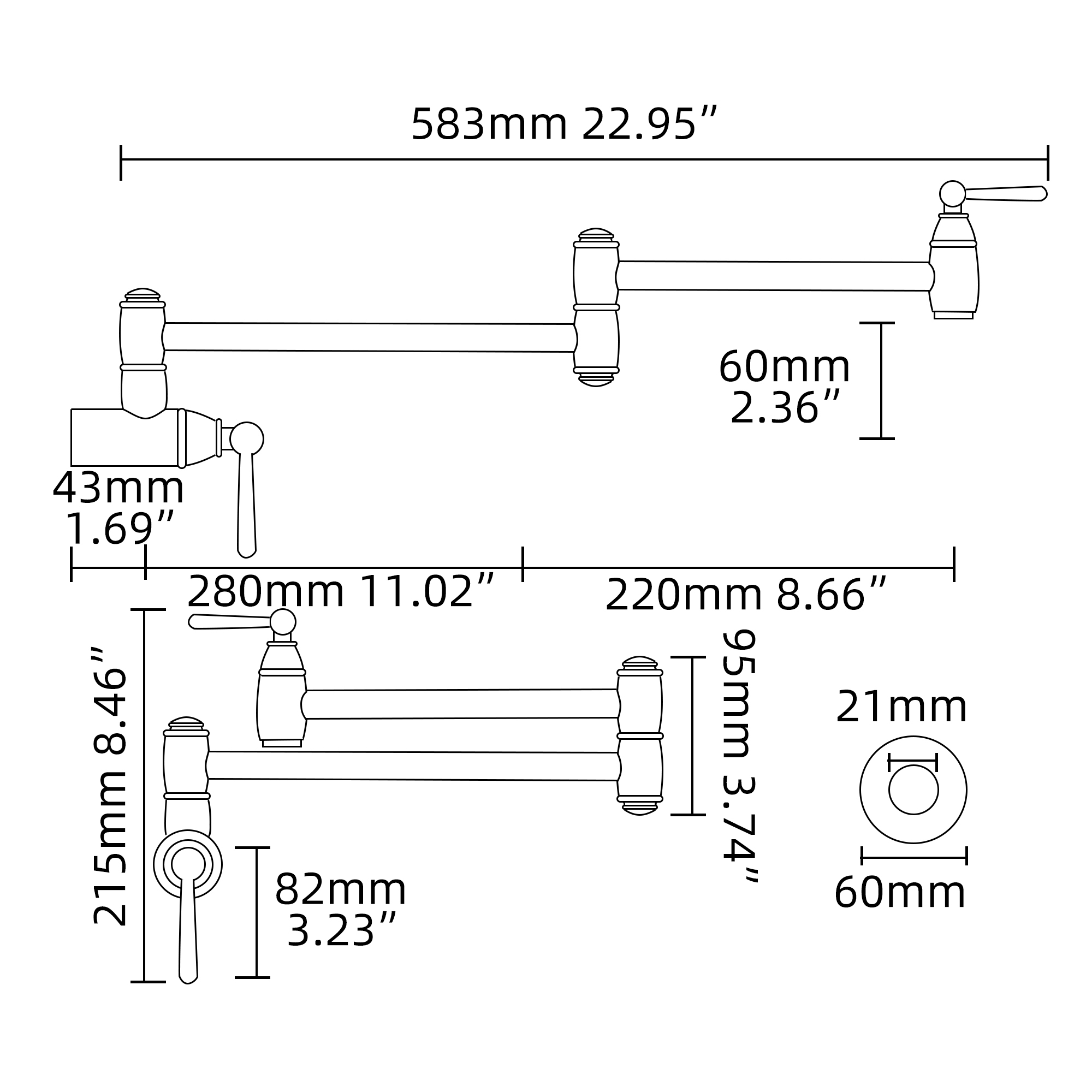 Tecmolog Brass Pot Filler Folding Wall Mount Faucet with Double Joint Swing Arm Single Hole Faucet
