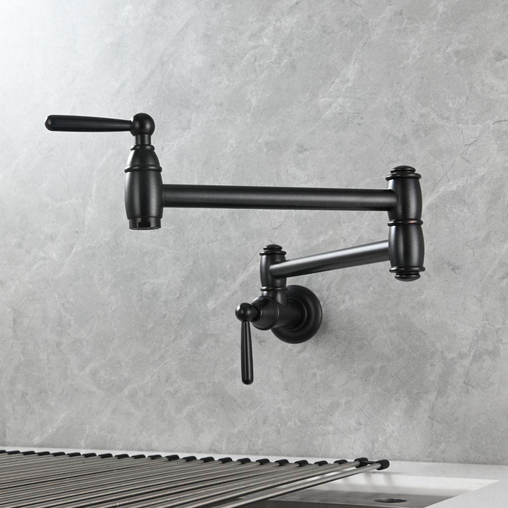 Tecmolog Brass Pot Filler Folding Wall Mount Faucet with Double Joint Swing Arm Single Hole Faucet