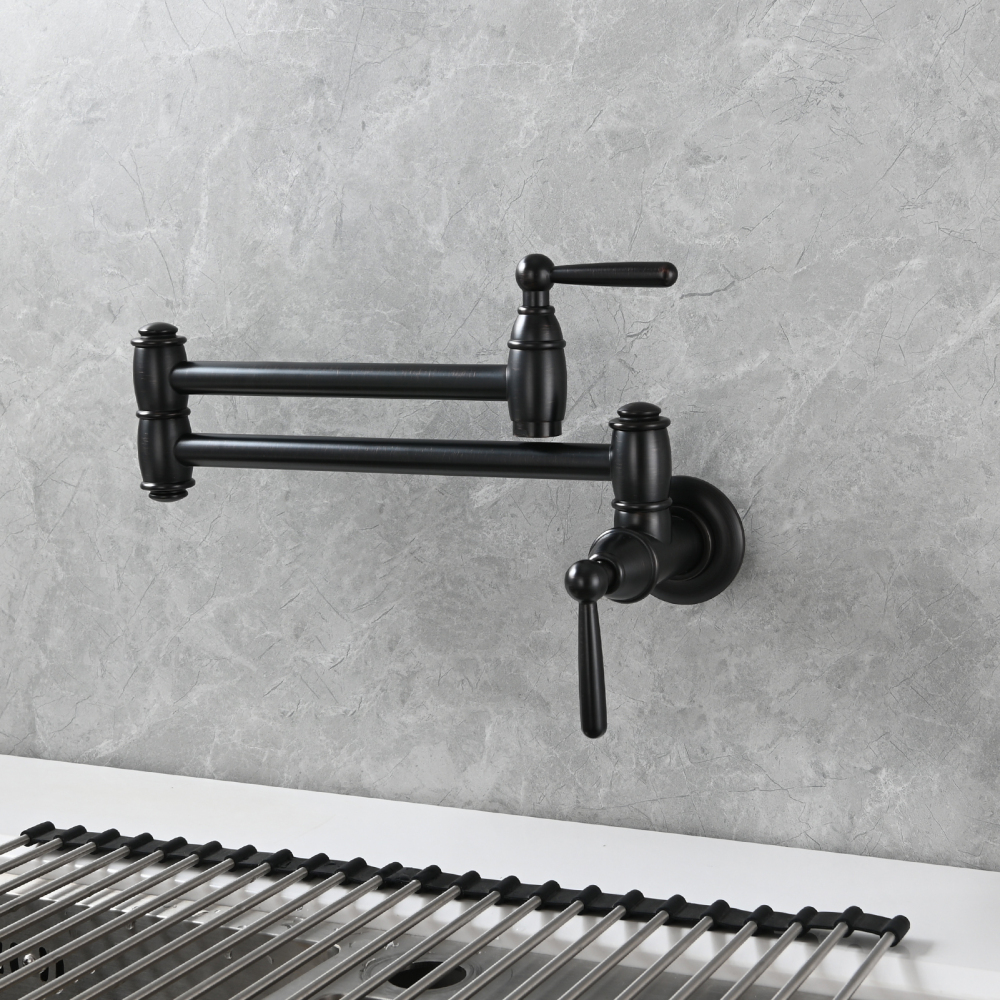 Tecmolog Brass Pot Filler Folding Wall Mount Faucet with Double Joint Swing Arm Single Hole Faucet