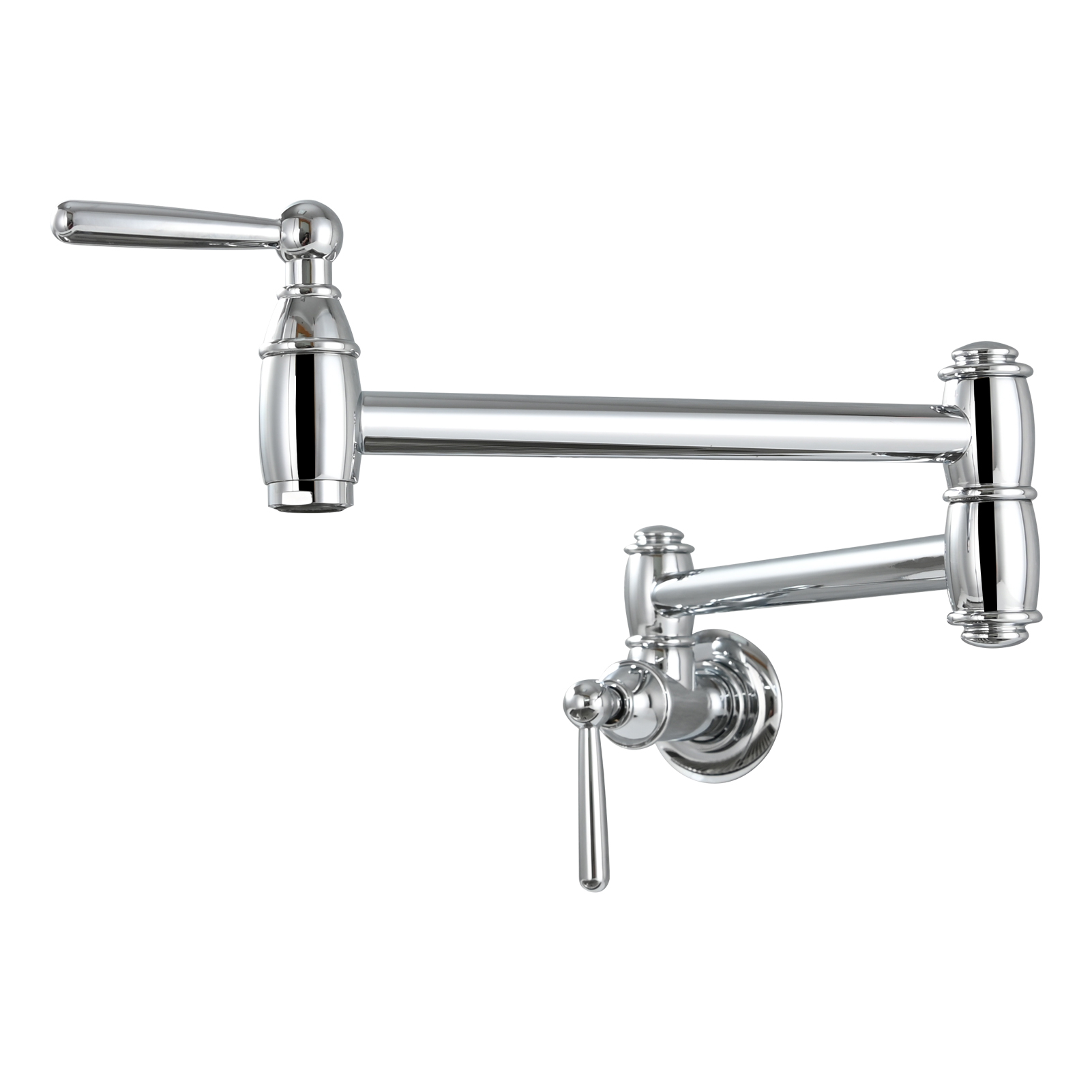 Tecmolog Brass Pot Filler Folding Wall Mount Faucet with Double Joint Swing Arm Single Hole Faucet