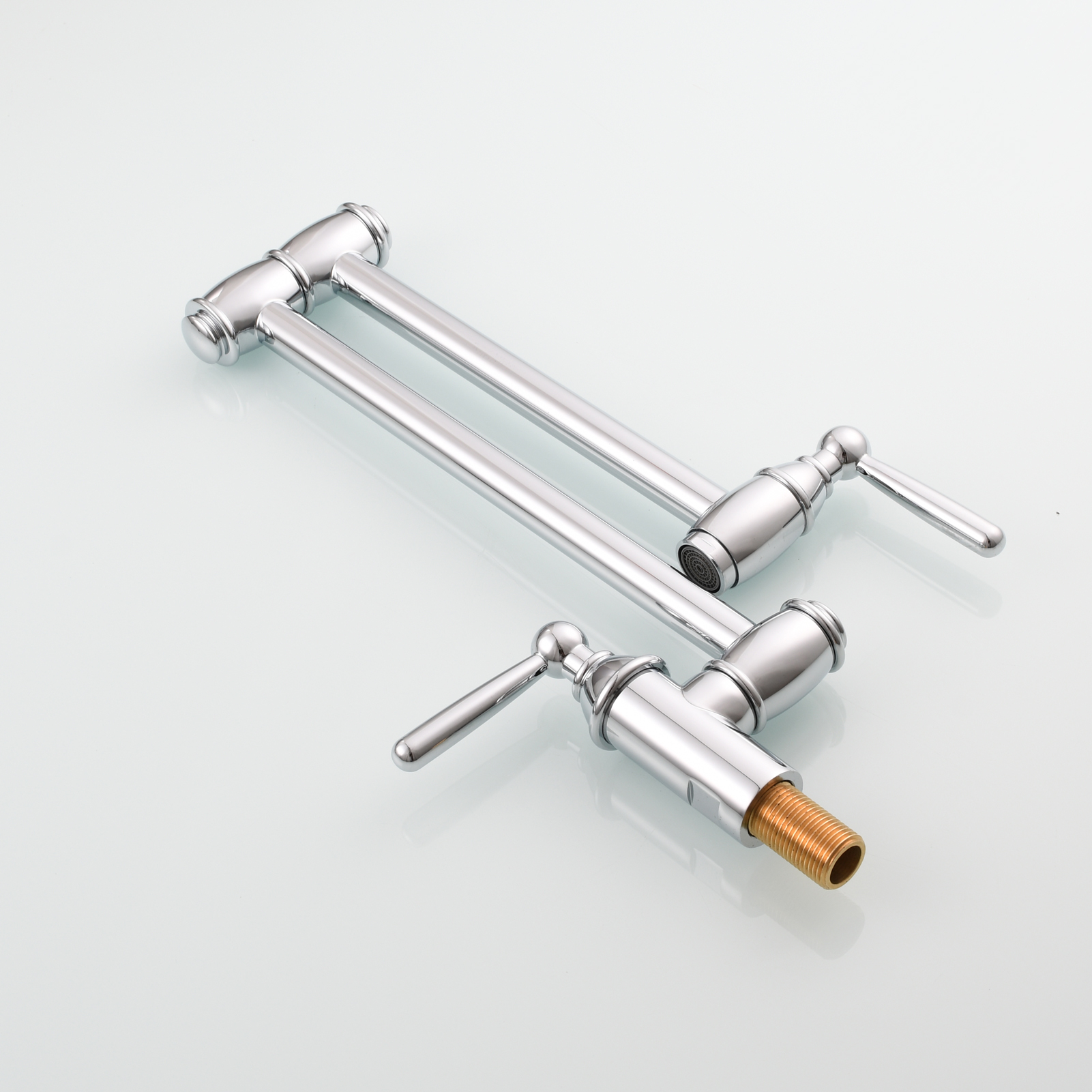 Tecmolog Brass Pot Filler Folding Wall Mount Faucet with Double Joint Swing Arm Single Hole Faucet