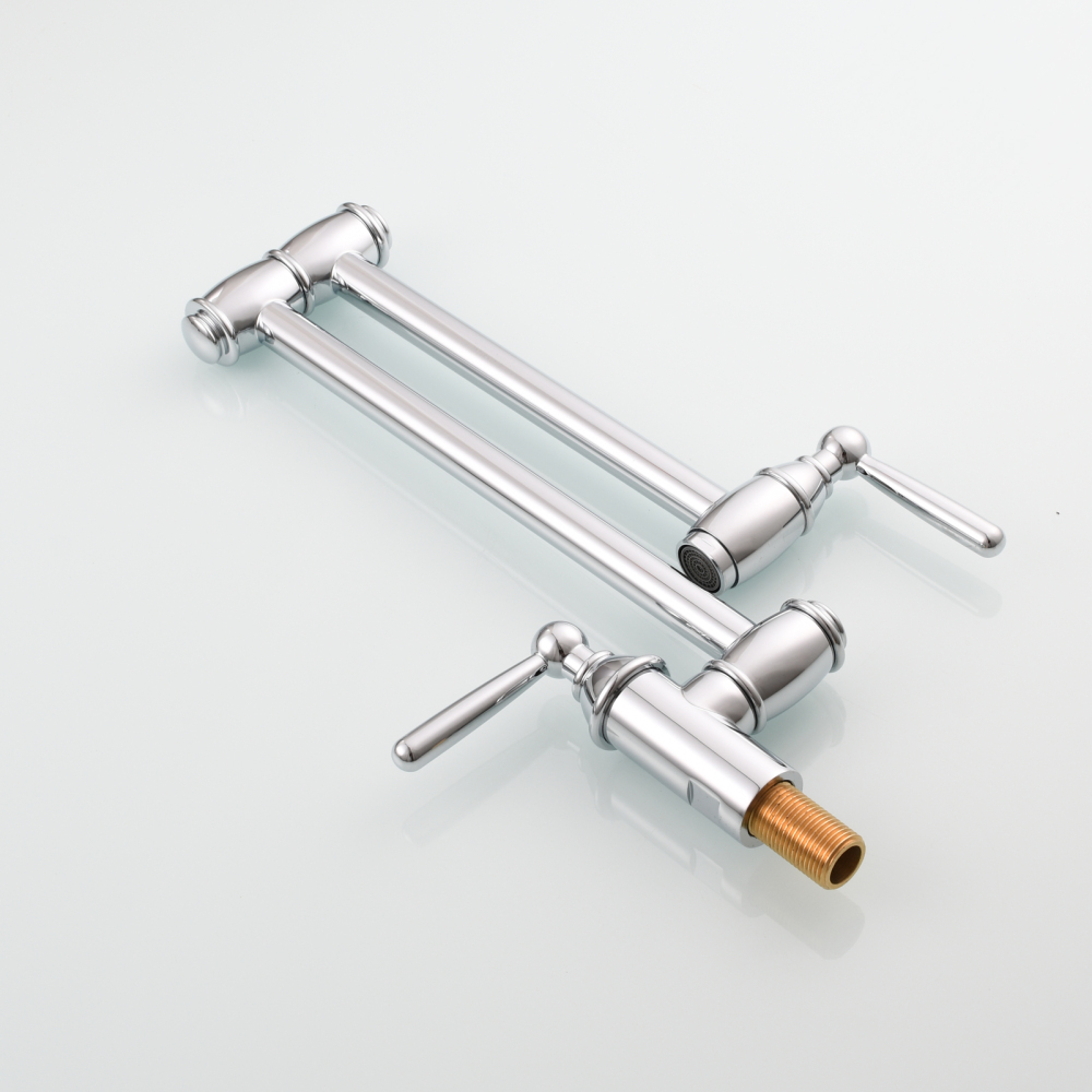 Tecmolog Brass Pot Filler Folding Wall Mount Faucet with Double Joint Swing Arm Single Hole Faucet