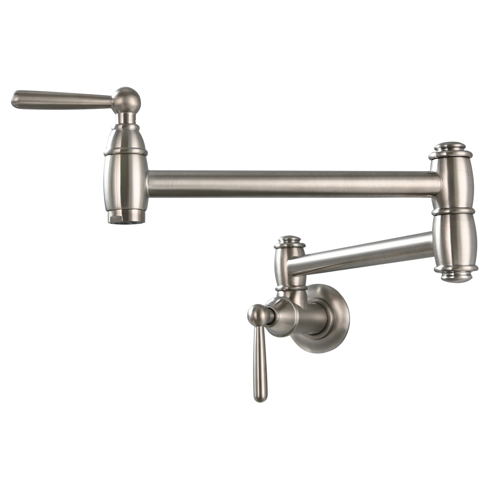 Tecmolog Brass Pot Filler Folding Wall Mount Faucet with Double Joint Swing Arm Single Hole Faucet