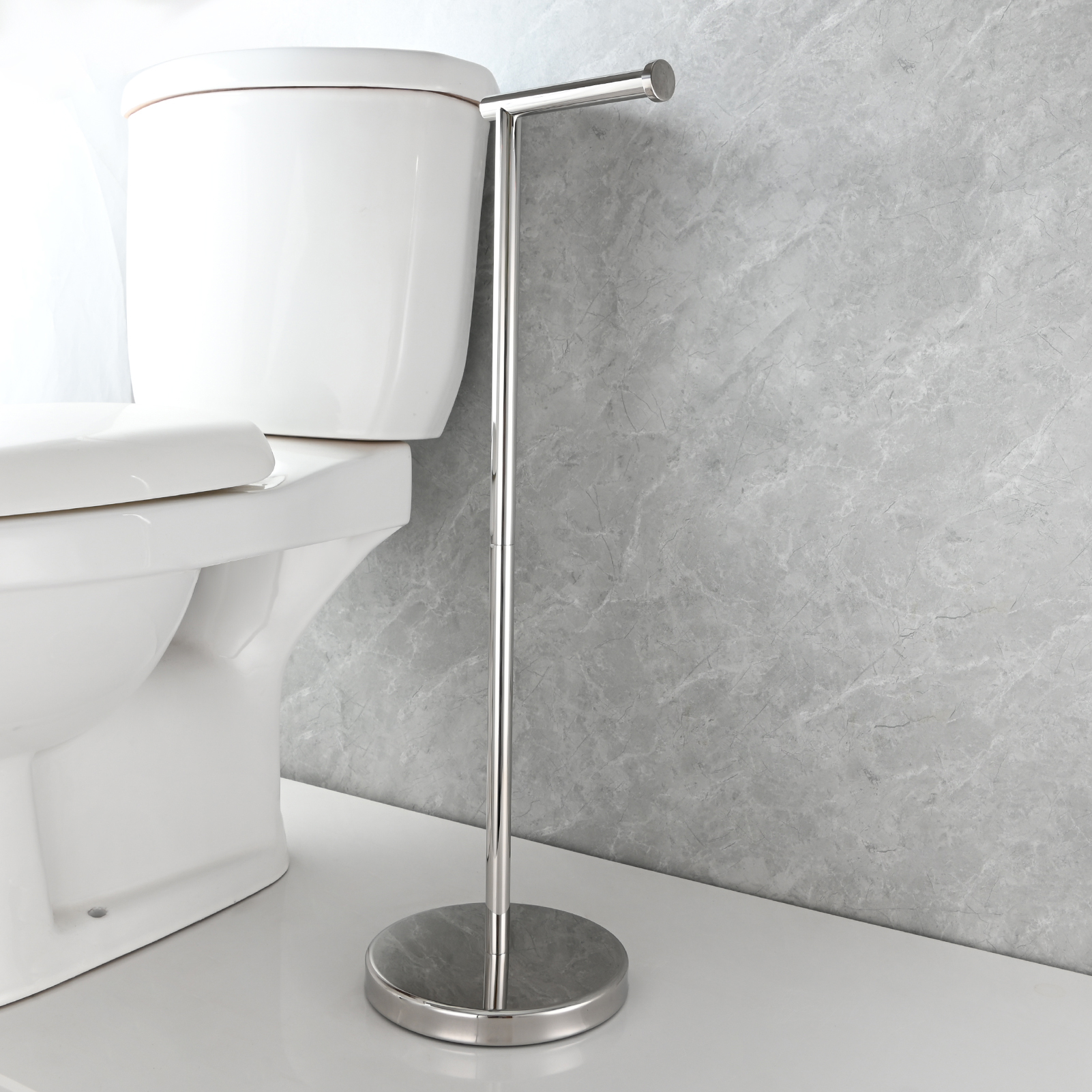 Tecmolog Stainless Steel Free Standing Paper Towel Holder,Black Bathroom Roll Holder with Non-Slip Mat,SBH265B