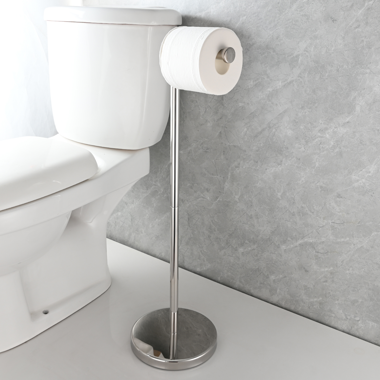 Tecmolog Stainless Steel Free Standing Paper Towel Holder,Black Bathroom Roll Holder with Non-Slip Mat,SBH265B